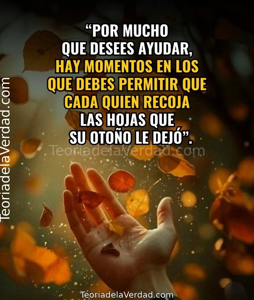 POR MUCHO QUE DESEES AYUDAR, HAY MOMENTOS EN LOS QUE DEBES PERMITIR QUE CADA QUIEN RECOJA LAS HOJAS QUE SU OTOÑO LE DEJÓ.