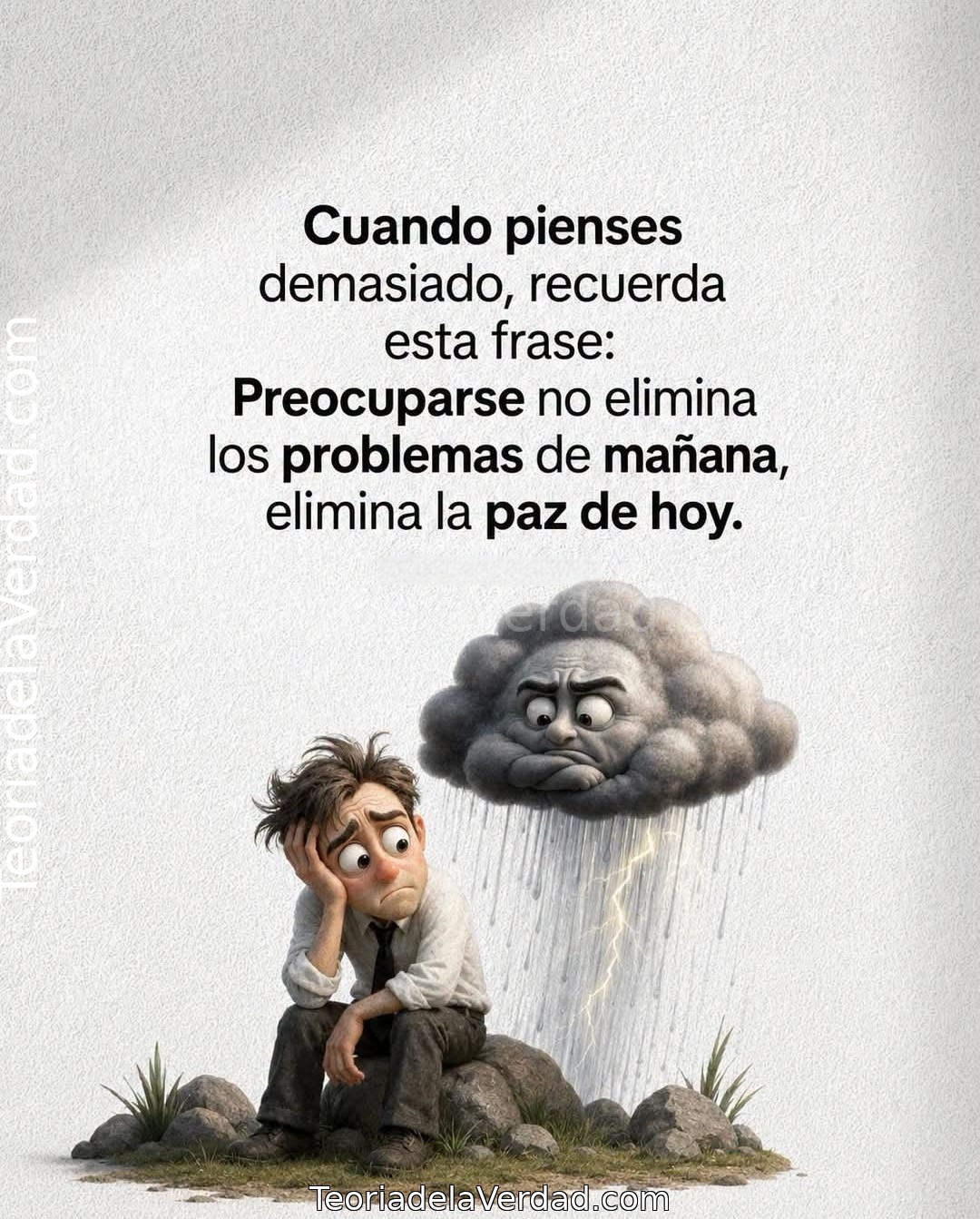 Cuando pienses demasiado, recuerda esta frase:Preocuparse no elimina los problemas de mañana, elimina la paz de hoy.