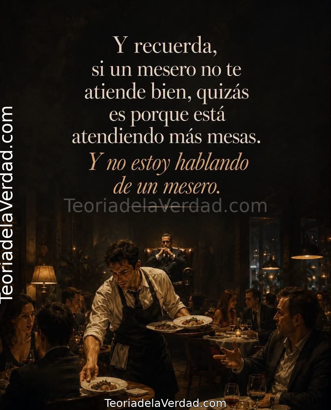 Y recuerda, si un mesero no te atiende bien, quizás es porque está atendiendo más mesas.Y no estoy hablando de un mesero.